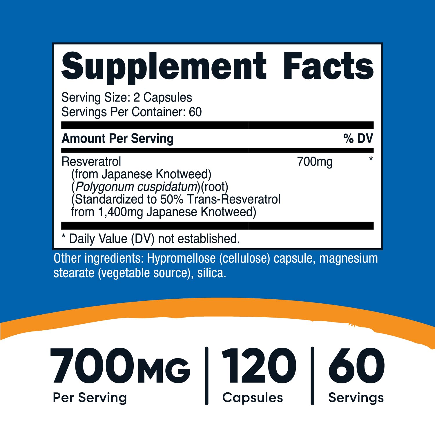 Nutricost Resveratrol 700mg etiqueta frontal con datos claros para decidir