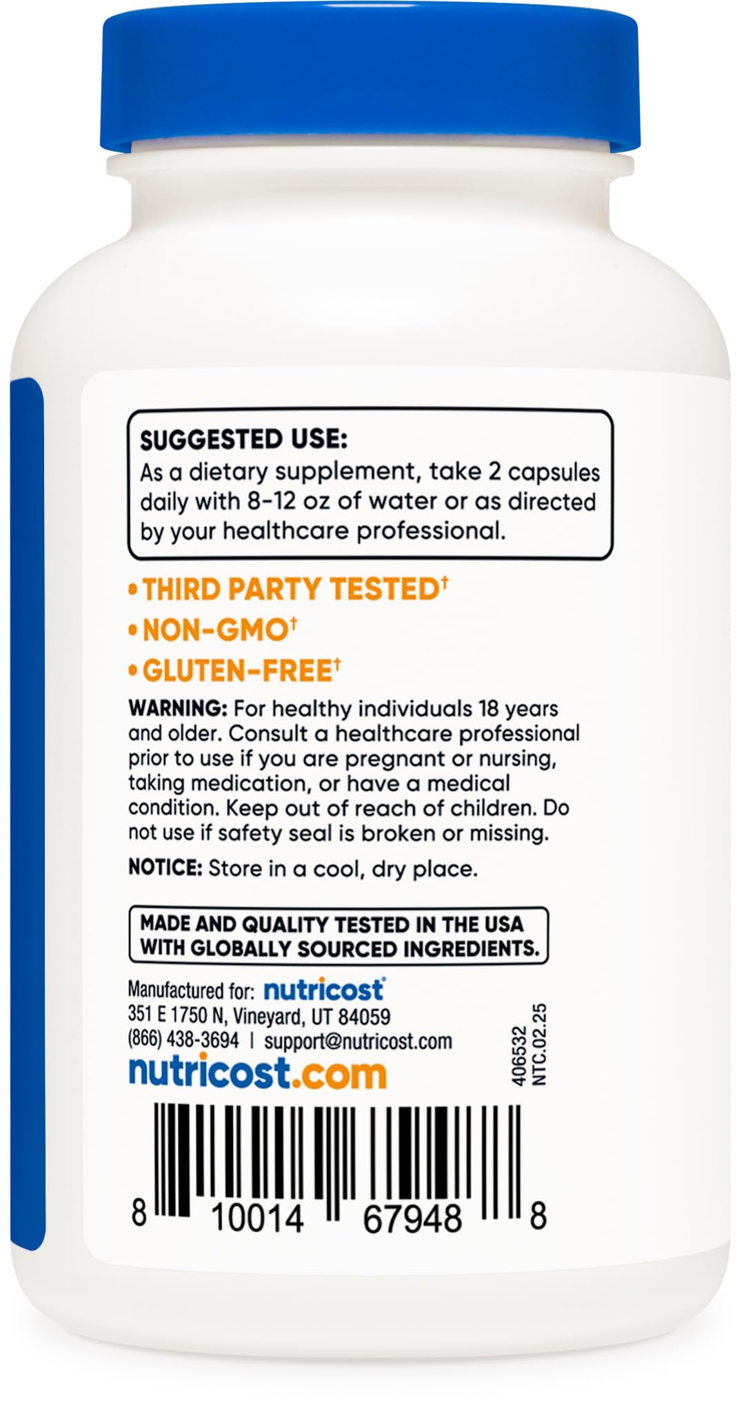 Nutricost Resveratrol 700mg etiqueta sin gluten para sensibilidades