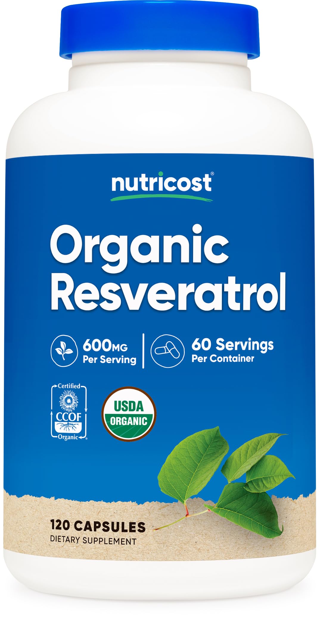 Nutricost Resveratrol: botella de 600 mg, etiqueta orgánica para tranquilidad de compra