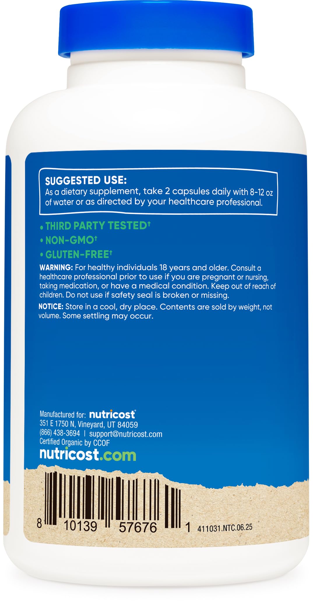 Nutricost Resveratrol: sello NSF-GMP en la imagen, garantía de fabricación confiable