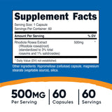Nutricost Rhodiola Rosea 500mg etiqueta frontal clara para información