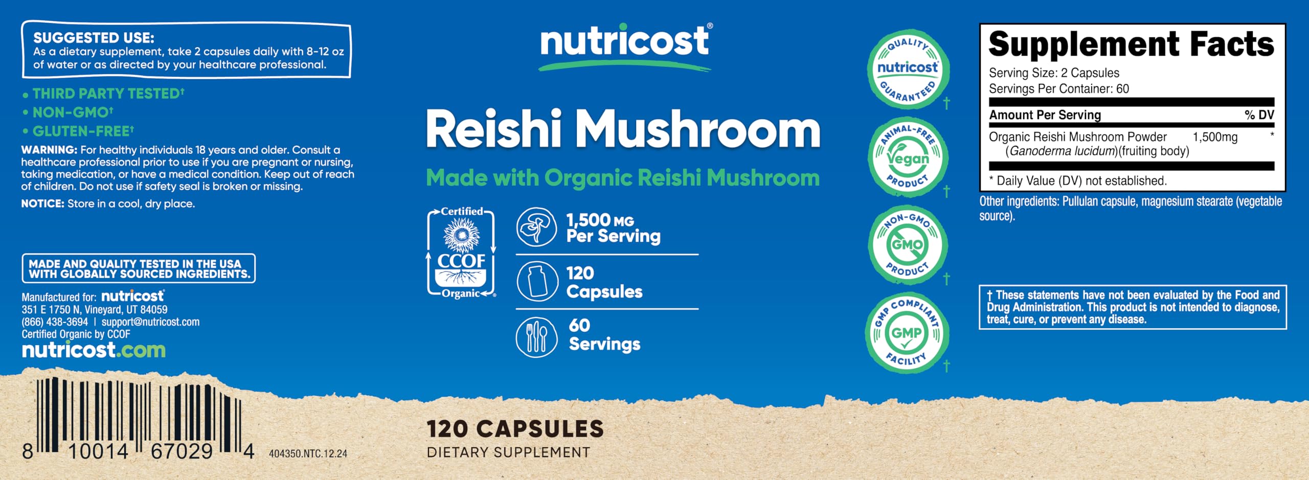 Nutricost Reishi para rutina diaria de bienestar
