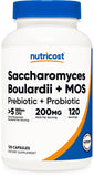 Nutricost Saccharomyces boulardii + MOS cápsulas frente: posible apoyo al bienestar digestivo.