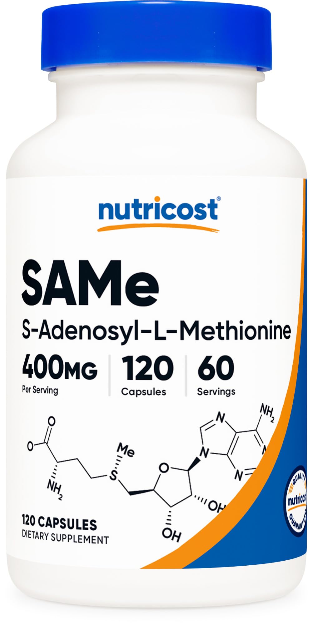 nutricost sam-e 400 mg botella frontal para uso diario