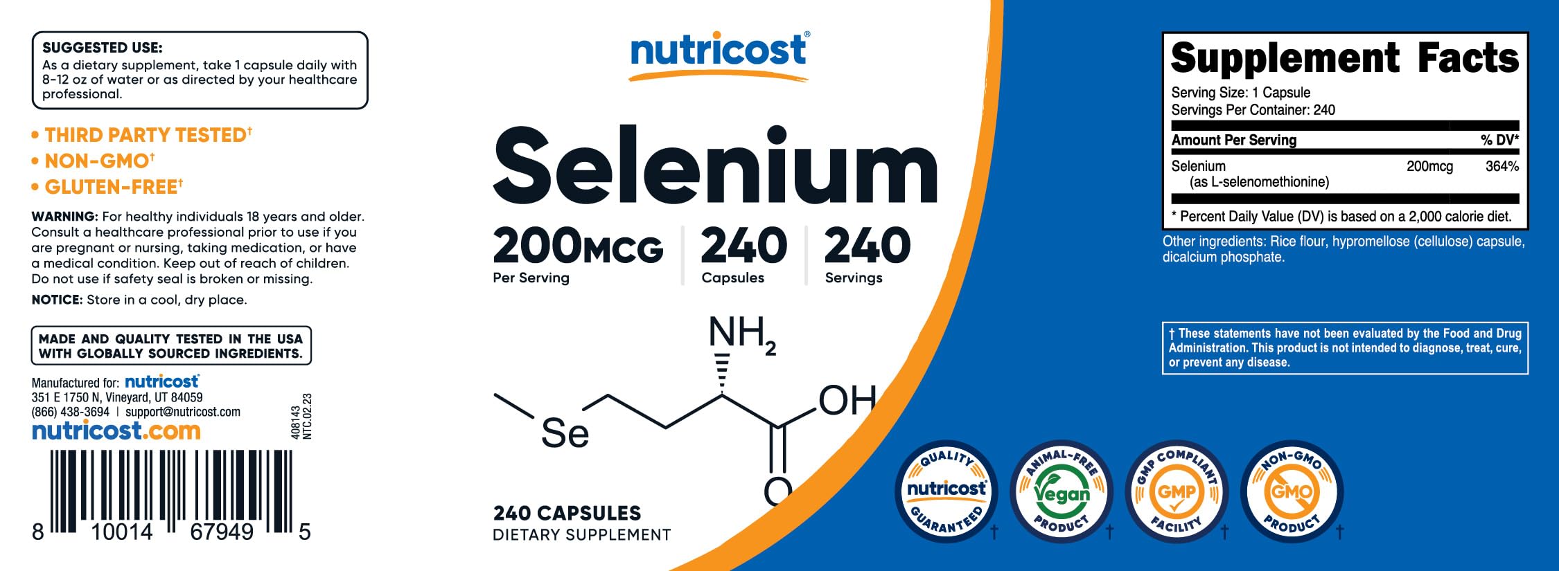 Nutricost Selenio certificaciones de calidad: seguridad y trazabilidad