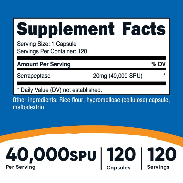 Nutricost Serrapeptase, cápsulas vegetarianas fáciles de tragar.