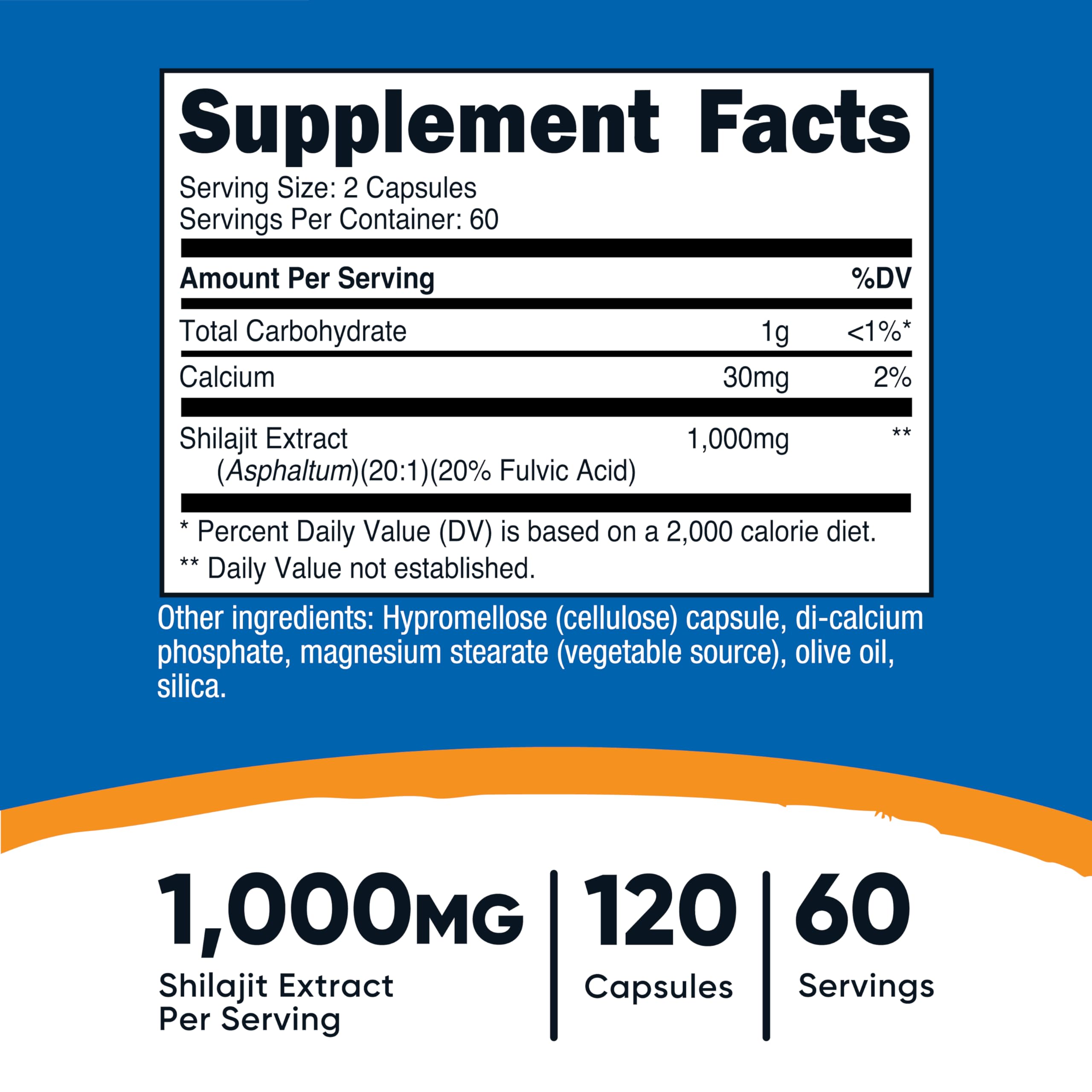 Envase de Nutricost Shilajit capsulas con 60 porciones