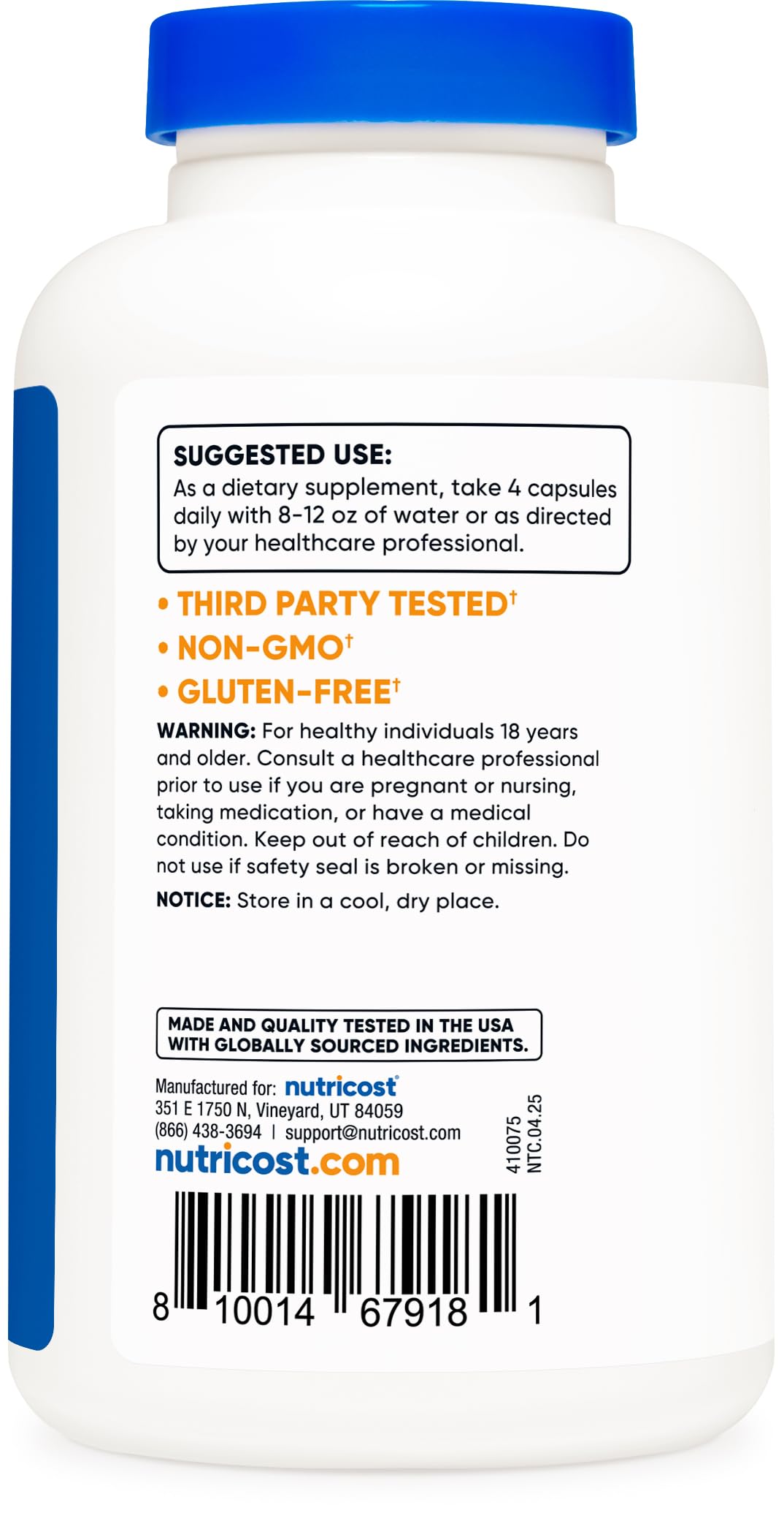 Producto Nutricost libre de OGM y gluten para dietas variadas.