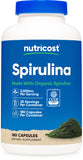 Nutricost Spirulina 3,000 mg – botella frontal con etiqueta y enfoque vegetariano