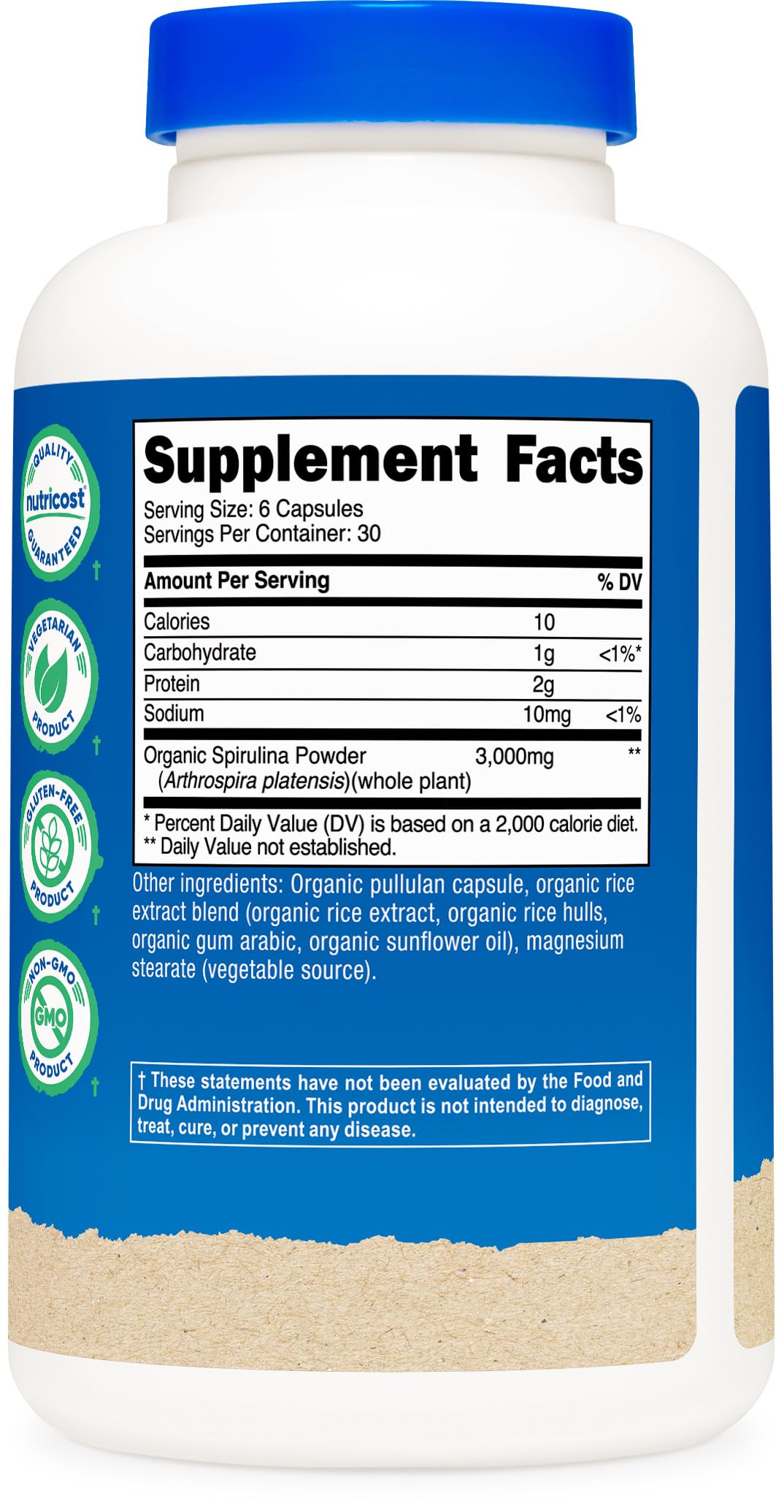 Nutricost Spirulina 3,000 mg – uso diario para dieta vegetariana