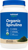 Nutricost Spirulina Orgánica: bote visible, fuente natural de nutrientes para tu día.