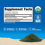 Nutricost Spirulina Orgánica, cuchara medidora incluida, fácil dosificación diaria.