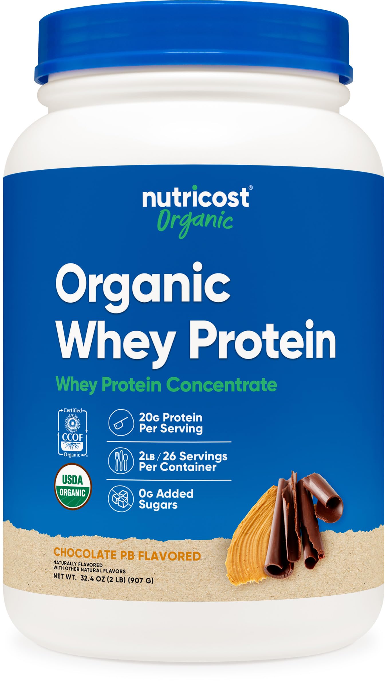 Nutricost suero organico concentrado en bote de 2 lb, sabor chocolate mantequilla cacahuete