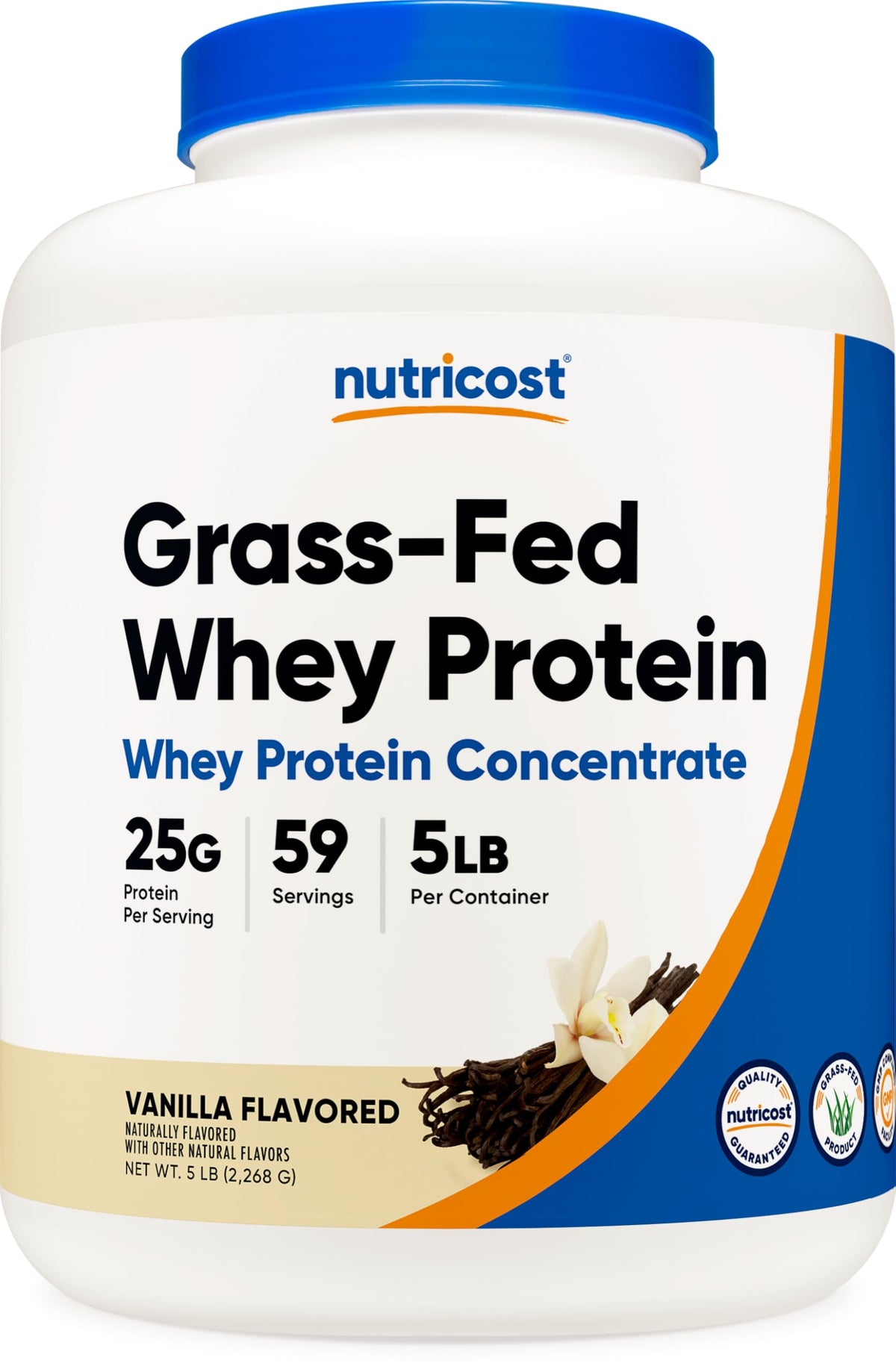 Nutricost suero alimentado con pasto en tarro, ideal para batidos proteicos.
