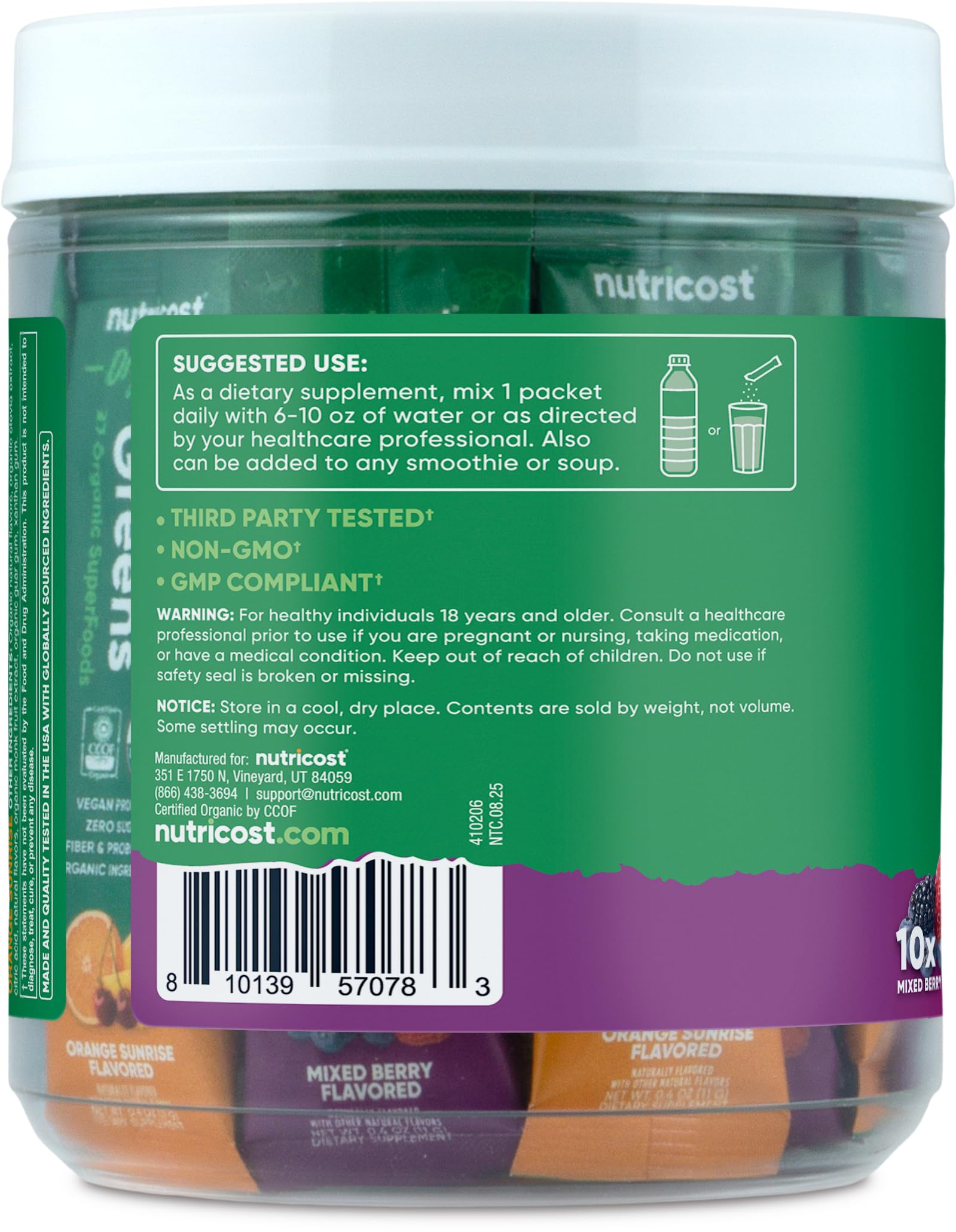Nutricost Super Greens certificado BPM, garantía de calidad en cada toma.