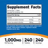 Nutricost tabletas con marca y 390 mg de sodio por tableta