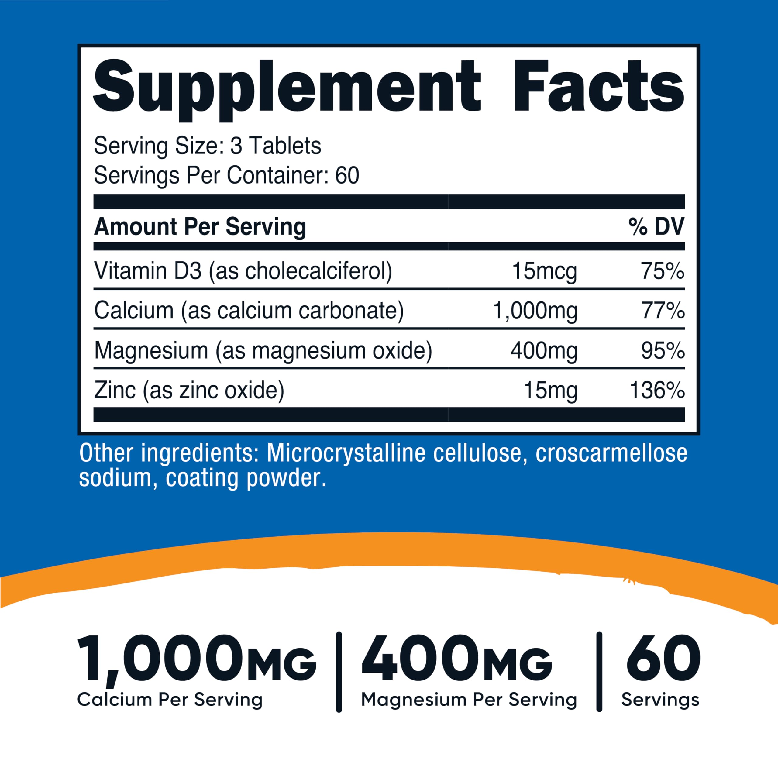 Nutricost tabletas calcio-magnesio-zinc porción diaria, fácil de incorporar en la rutina