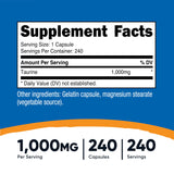 Nutricost Taurina 1000 mg cápsulas, caja externa, fácil almacenamiento y uso diario.