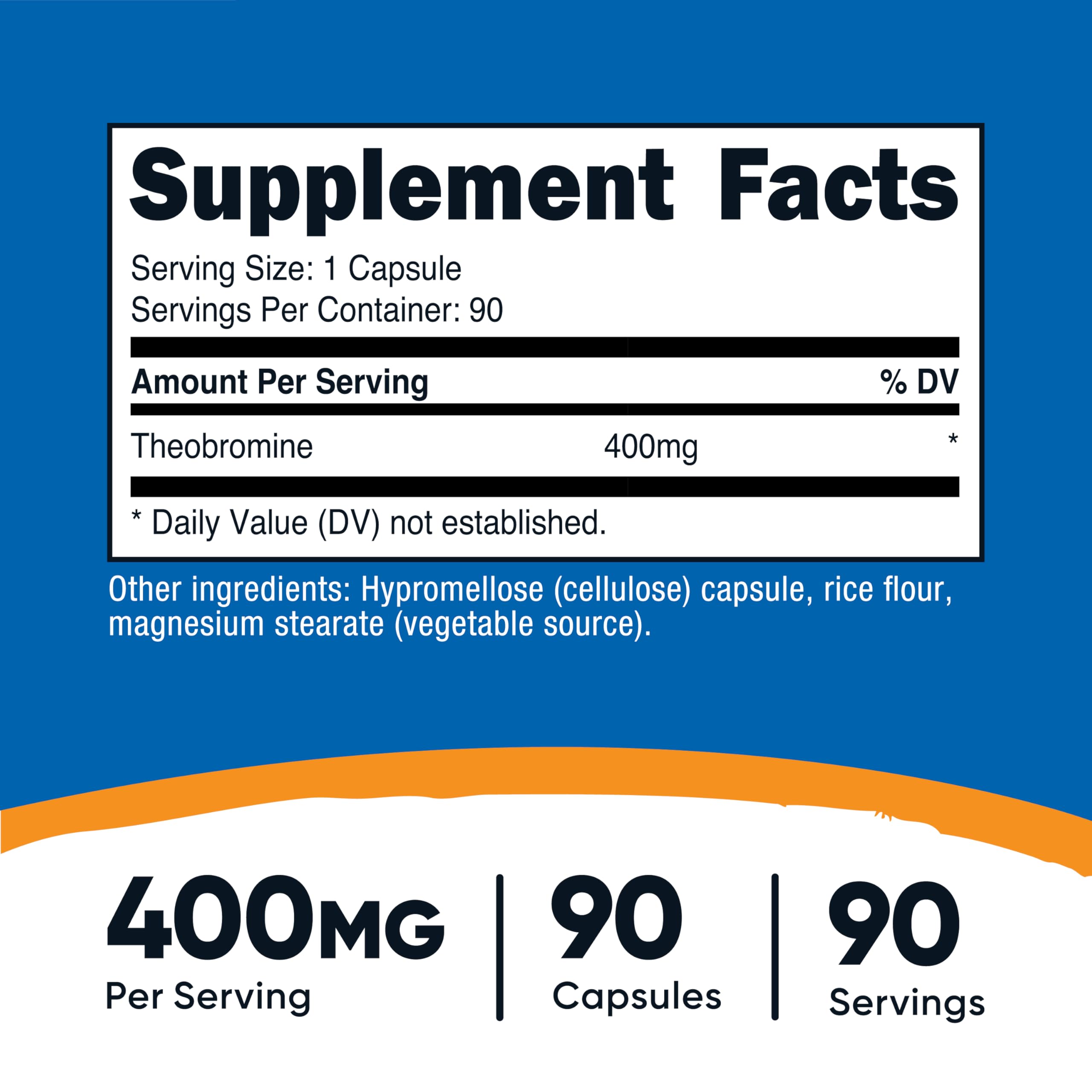 Nutricost teobromina 400 mg, cápsulas vegetarianas de uso diario.