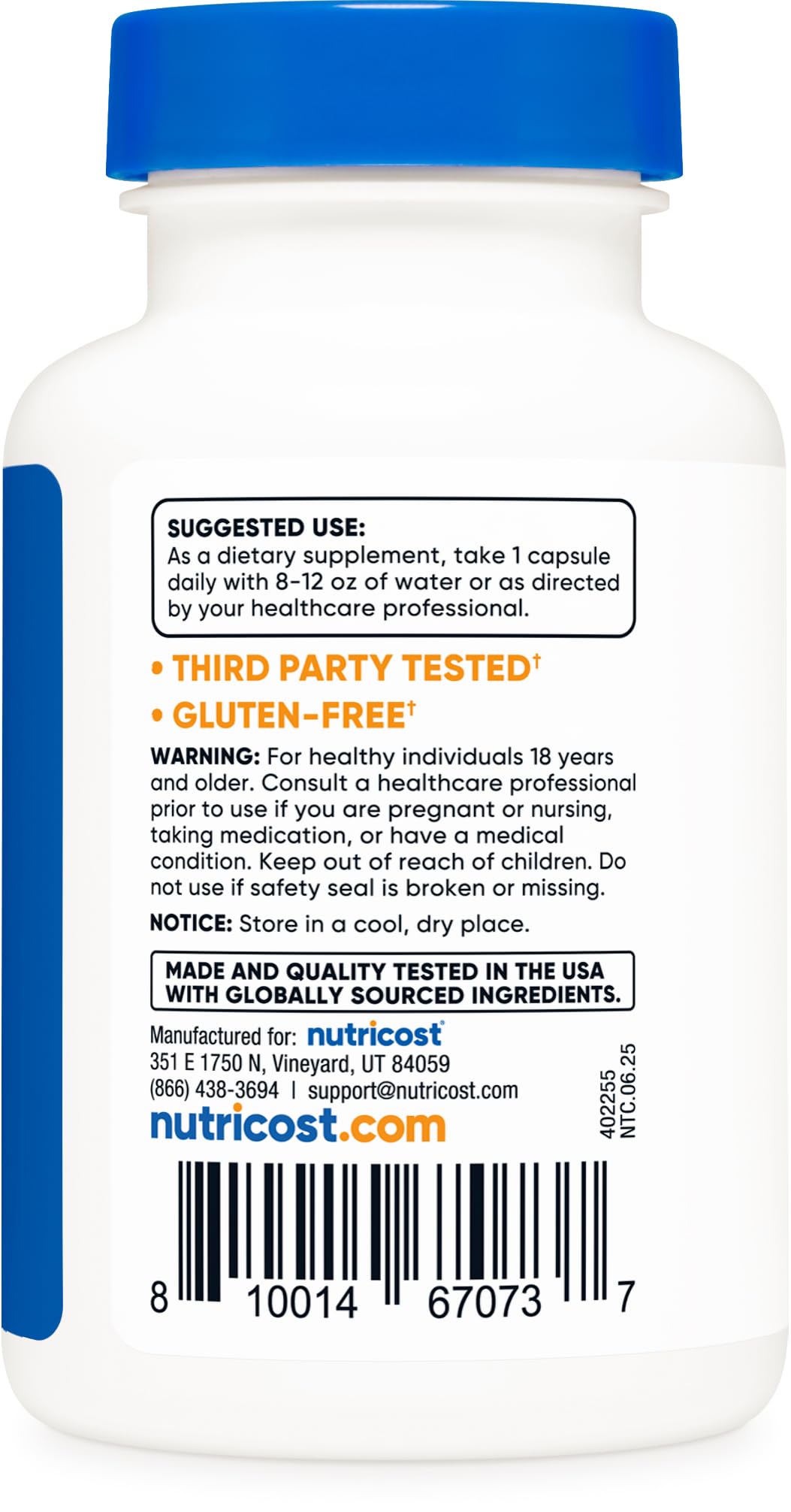 Nutricost teobromina 400 mg, laboratorio ISO que garantiza calidad.