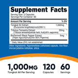 Nutricost Tongkat Ali con BioPerine mejora la absorción para resultados más consistentes.