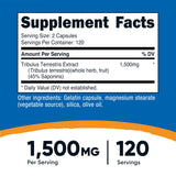 Nutricost Tribulus Terrestris, etiqueta: información clara de ingredientes y contenido.