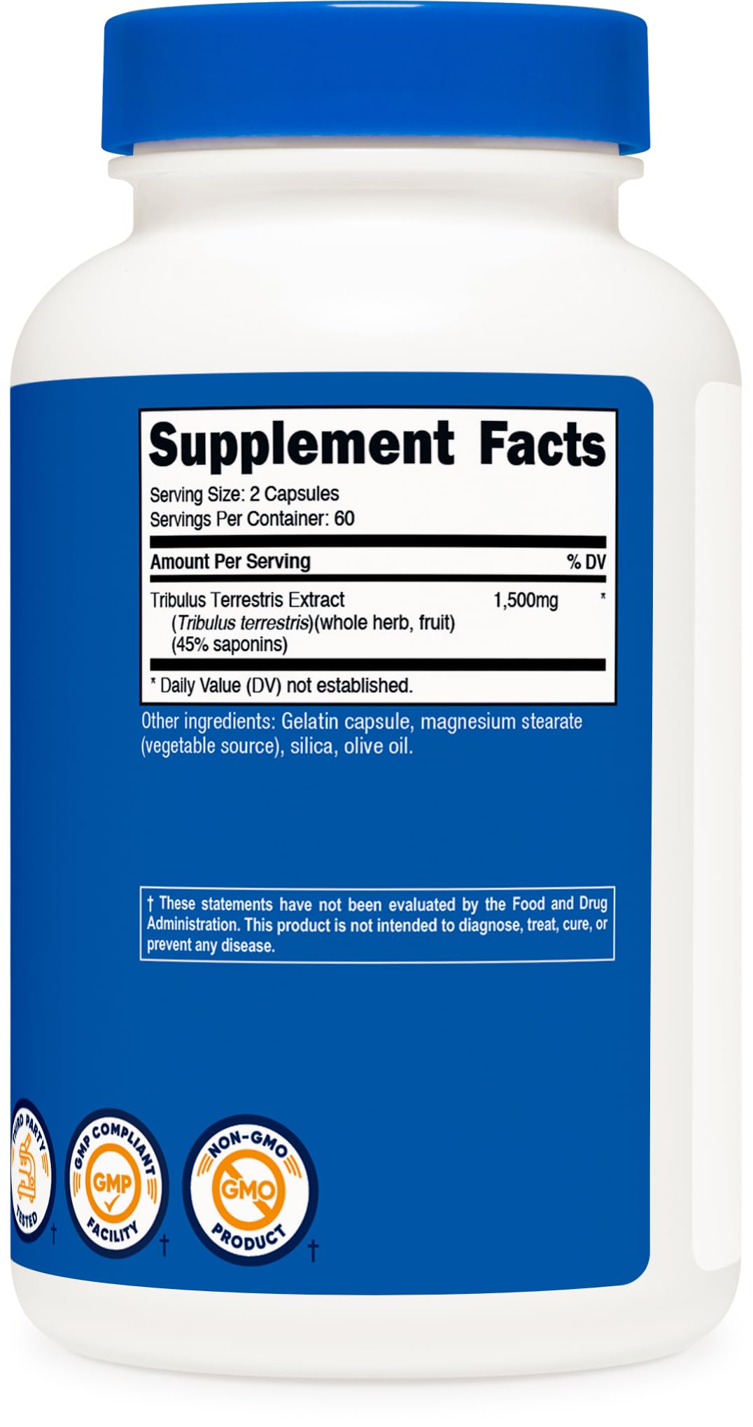 Producto Nutricost Tribulus Terrestris sin GMO ni gluten para dieta equilibrada