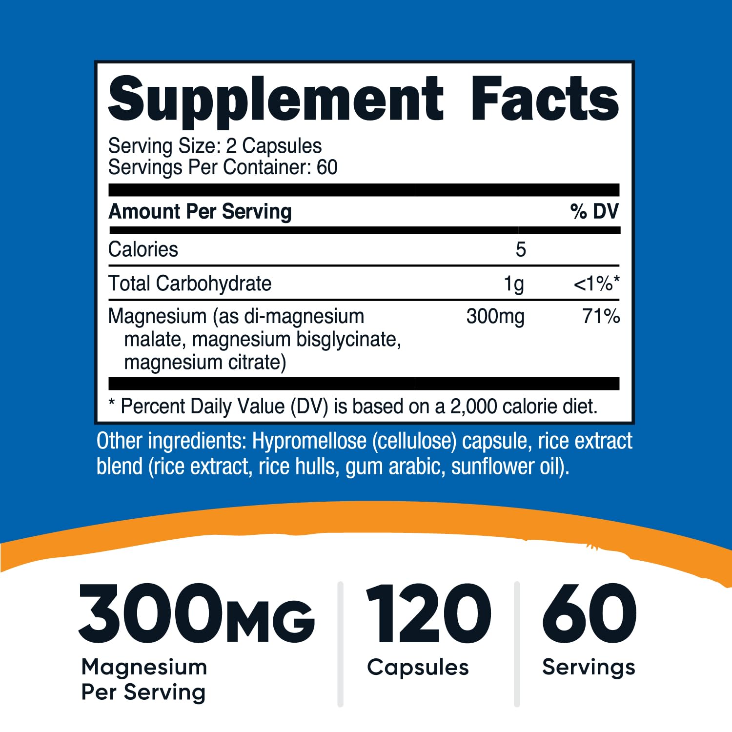 Nutricost Triple Magnesium Complex, cápsulas primer plano, carga de 300 mg para uso diario.