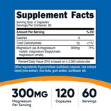 Nutricost Triple Magnesium Complex, cápsulas primer plano, carga de 300 mg para uso diario.