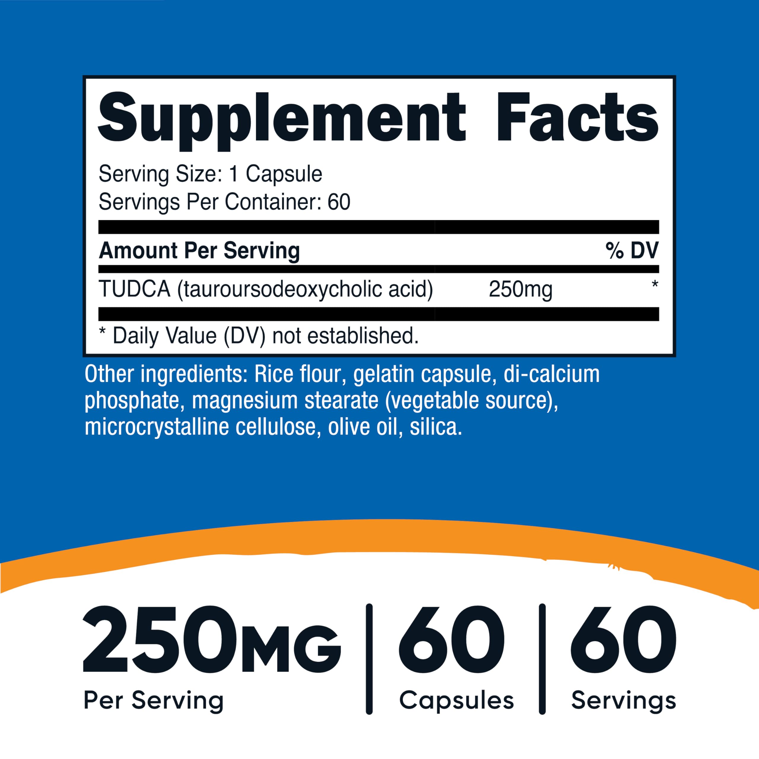 Nutricost Tudca 250mg, caja y etiqueta: presentación clara para identificar el producto.