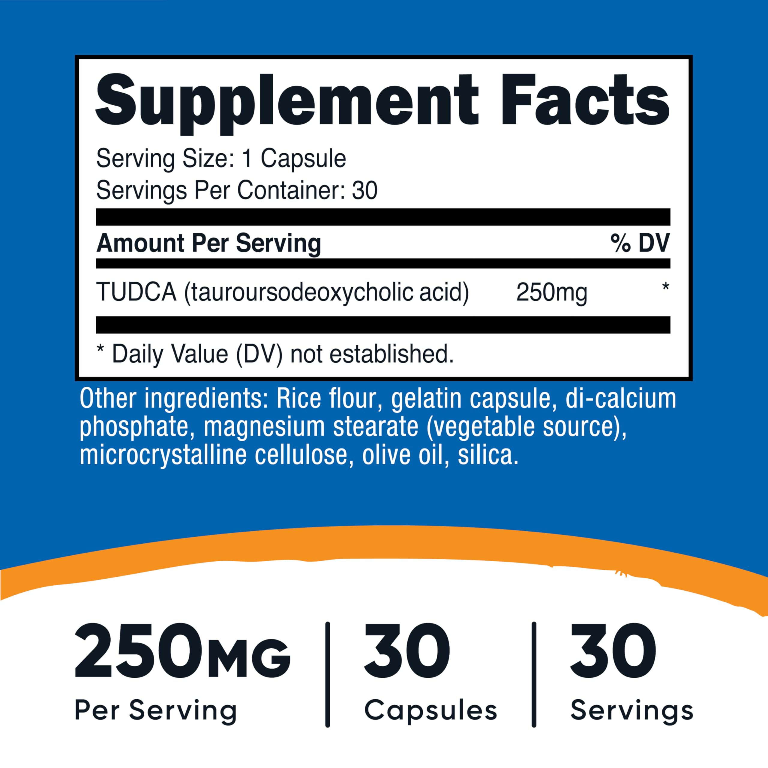 Nutricost Tudca 250 mg, cápsulas en primer plano, uso diario sencillo