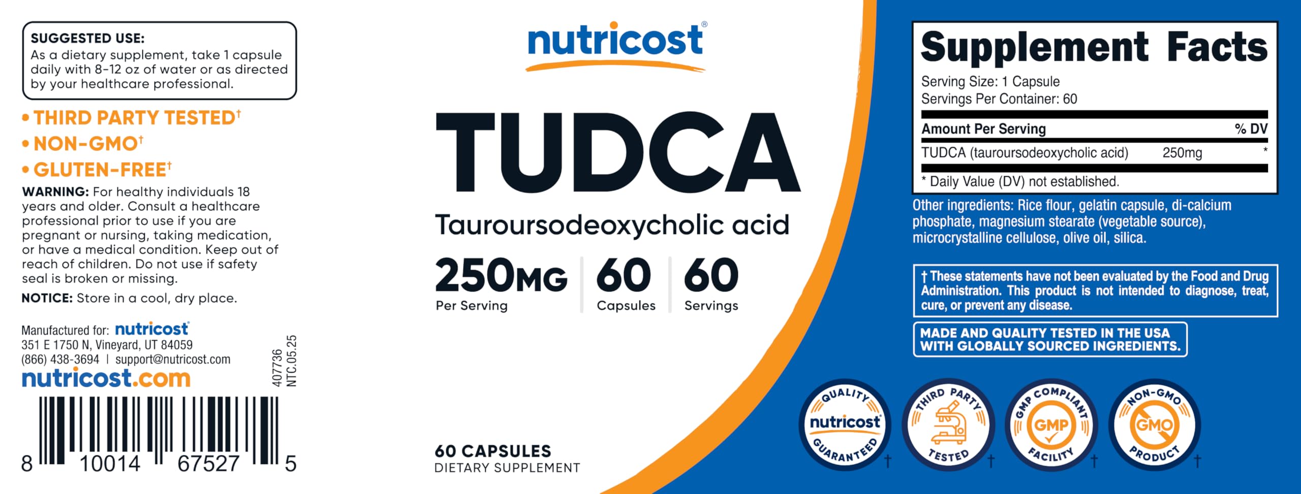 Nutricost Tudca 250mg, envase en mesa: uso diario práctico en casa.
