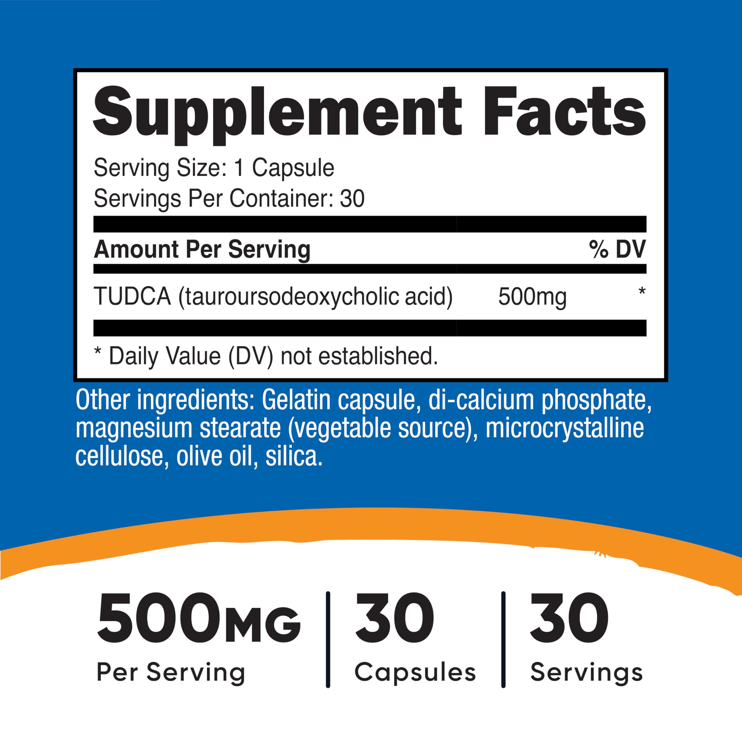 Nutricost Tudca 500mg cápsulas: formato práctico para dosis diaria.