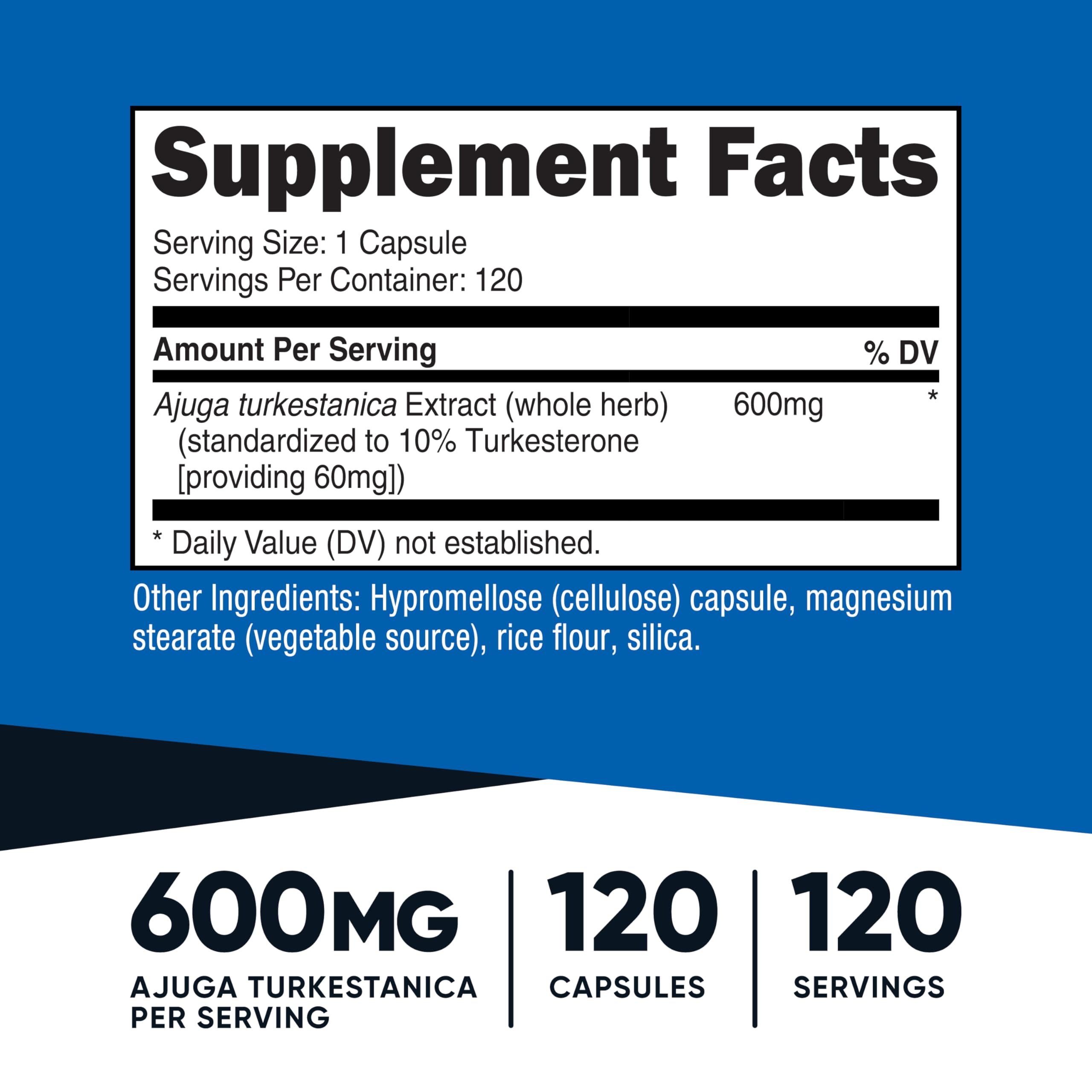 Nutricost Turkesterone en cápsulas, formato vegetariano para uso diario.
