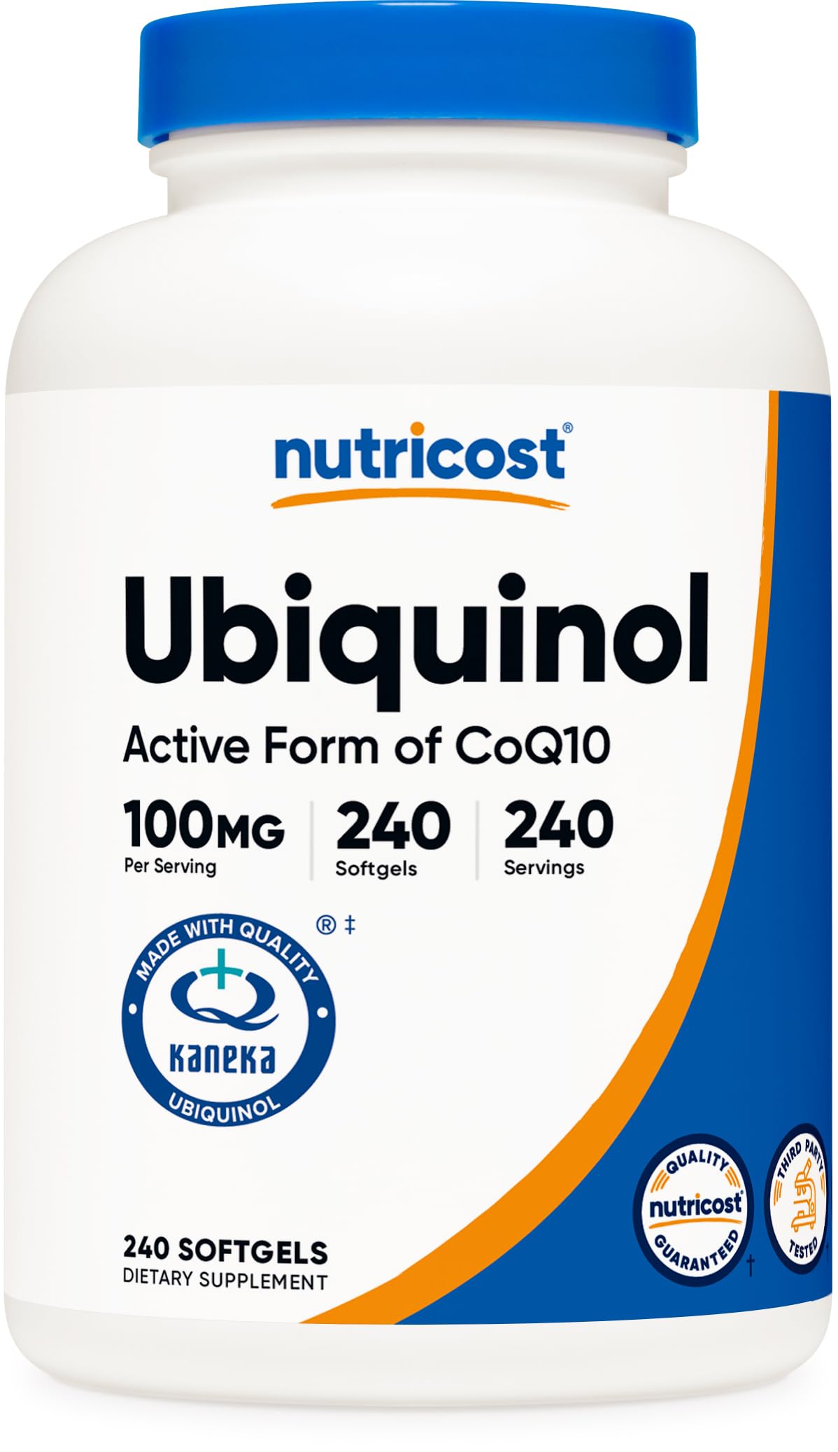 Nutricost Ubiquinol Cápsulas Blandas: frasco con 240 cápsulas para el bienestar diario.