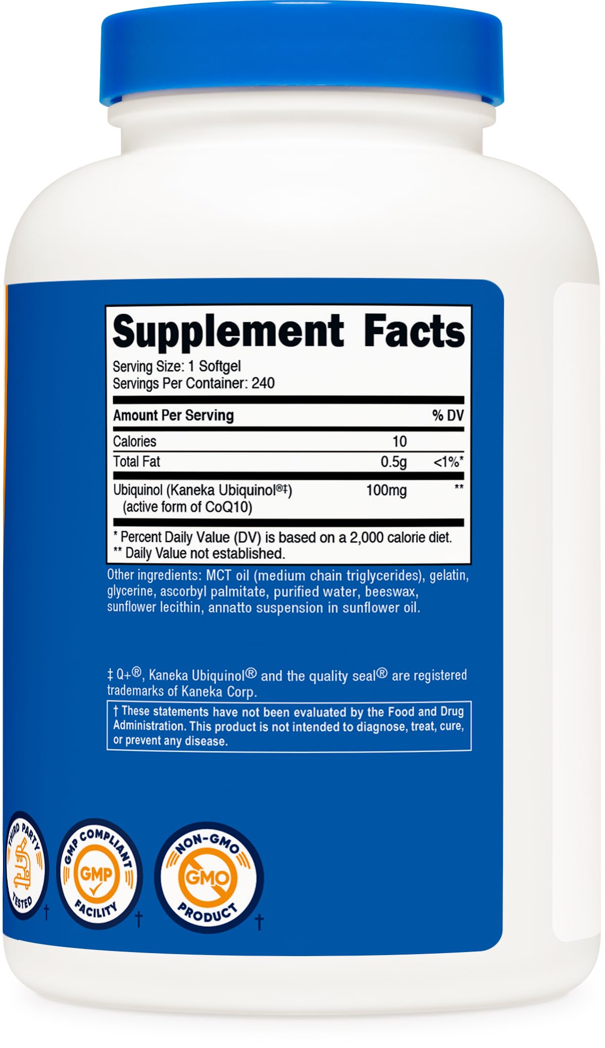 Nutricost Ubiquinol Cápsulas Blandas: frasco en mesa para uso cotidiano.
