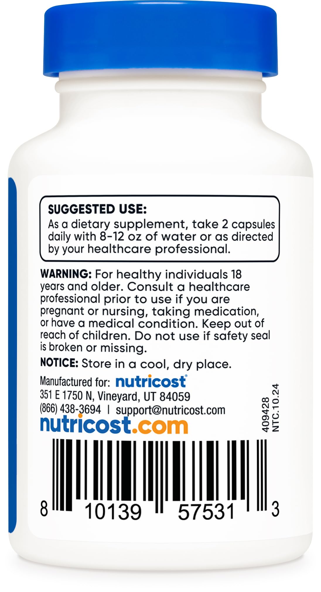 Nutricost UMP etiqueta detallada, información clara sobre calidad y procedencia.