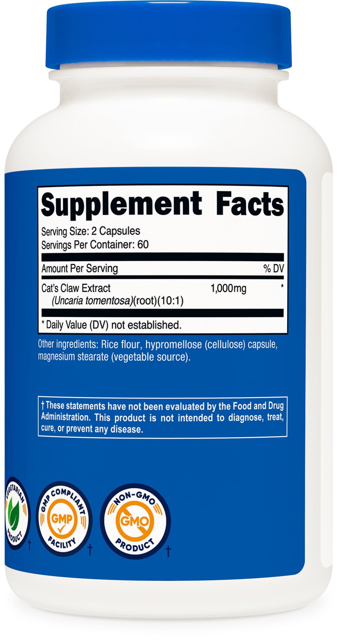 Nutricost uña de gato sin OGM, opción no transgénica para tu rutina.