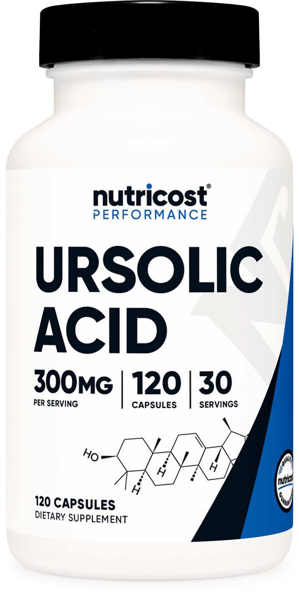 Nutricost Ursolic Acid 300 mg, botella de cápsulas para uso diario.