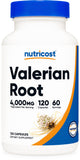 Nutricost Valeriana: botella de cápsulas para relajación nocturna
