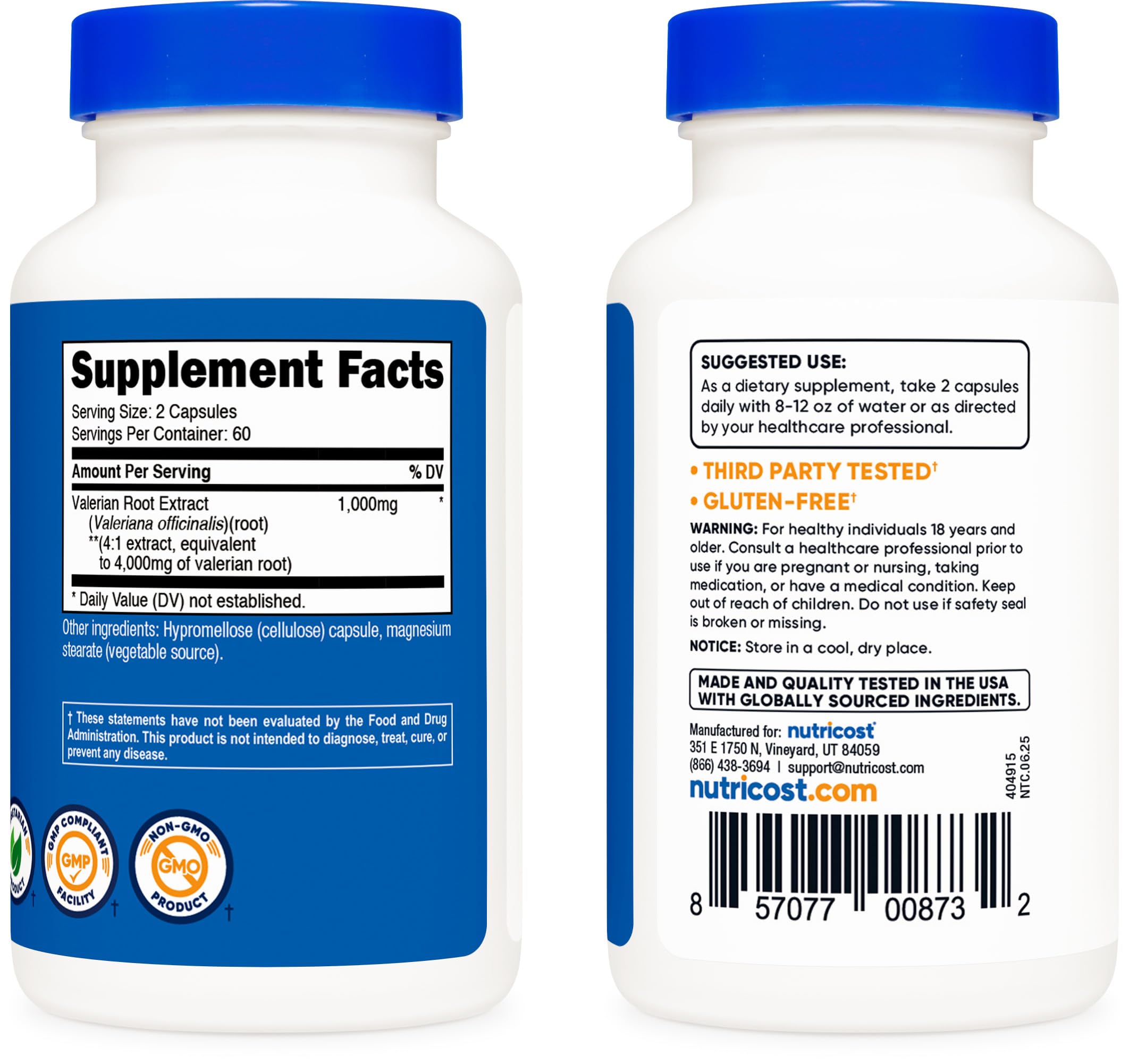 Nutricost Valeriana: cápsulas vegetarianas, libres de gluten y OGM