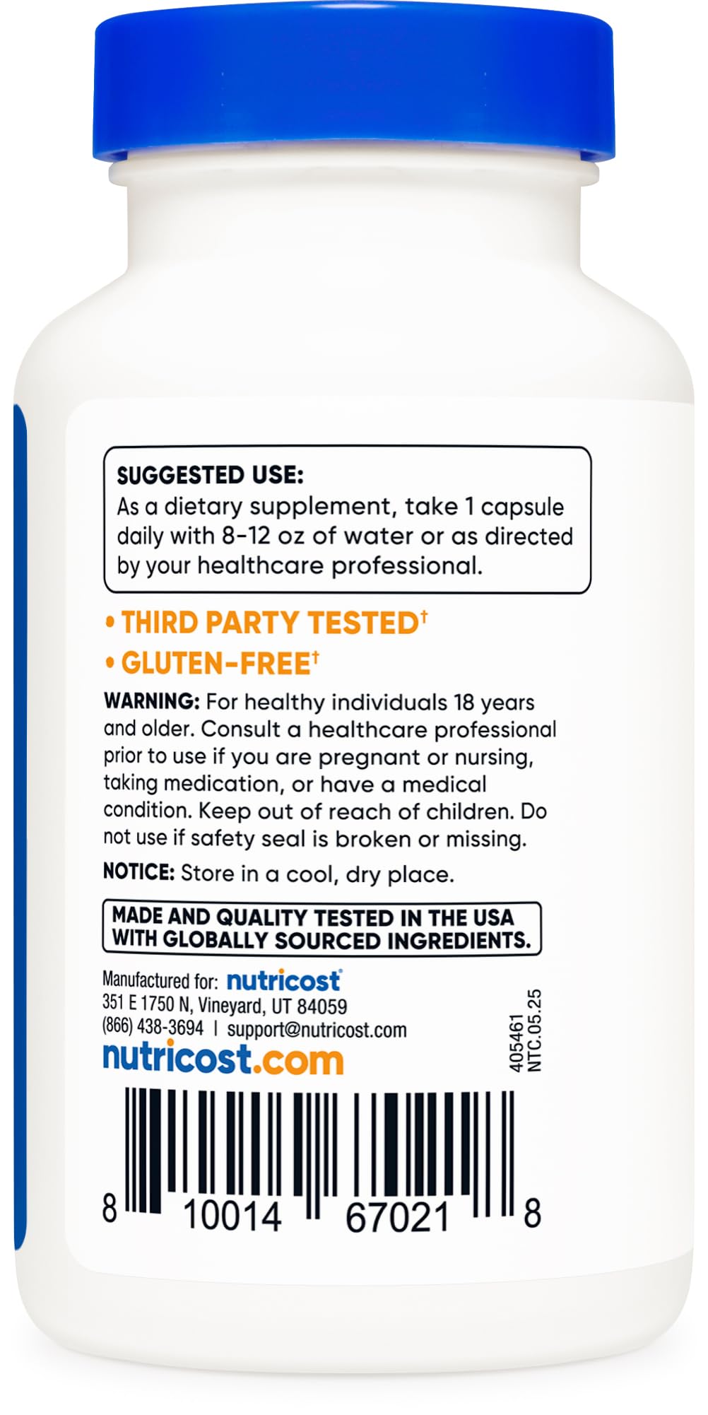Nutricost Vanadio Cromo, sello de calidad de terceros, respaldo y transparencia.