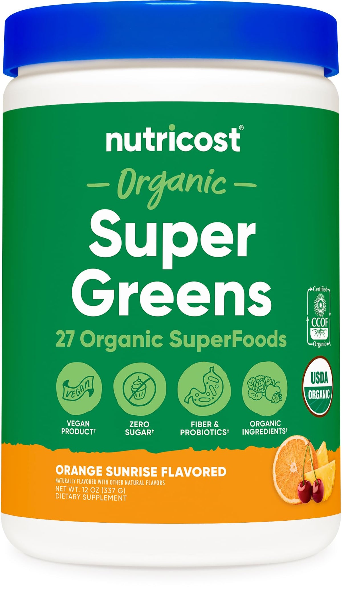 Nutricost verdes orgánicos naranja amanecer en bote, fácil de incorporar a la rutina diaria