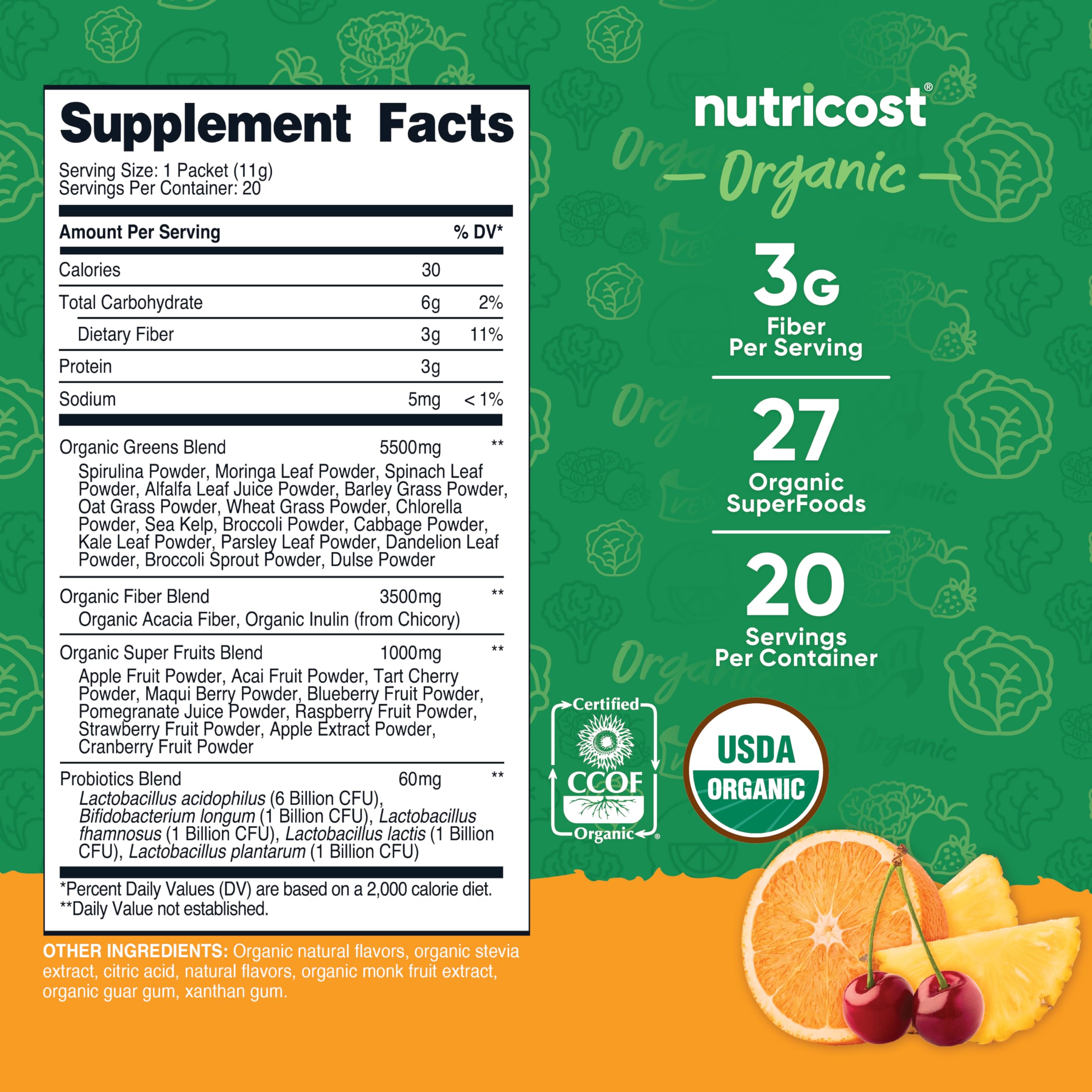Nutricost Verdes Orgánicos: sobres individuales listos para consumo en cualquier lugar