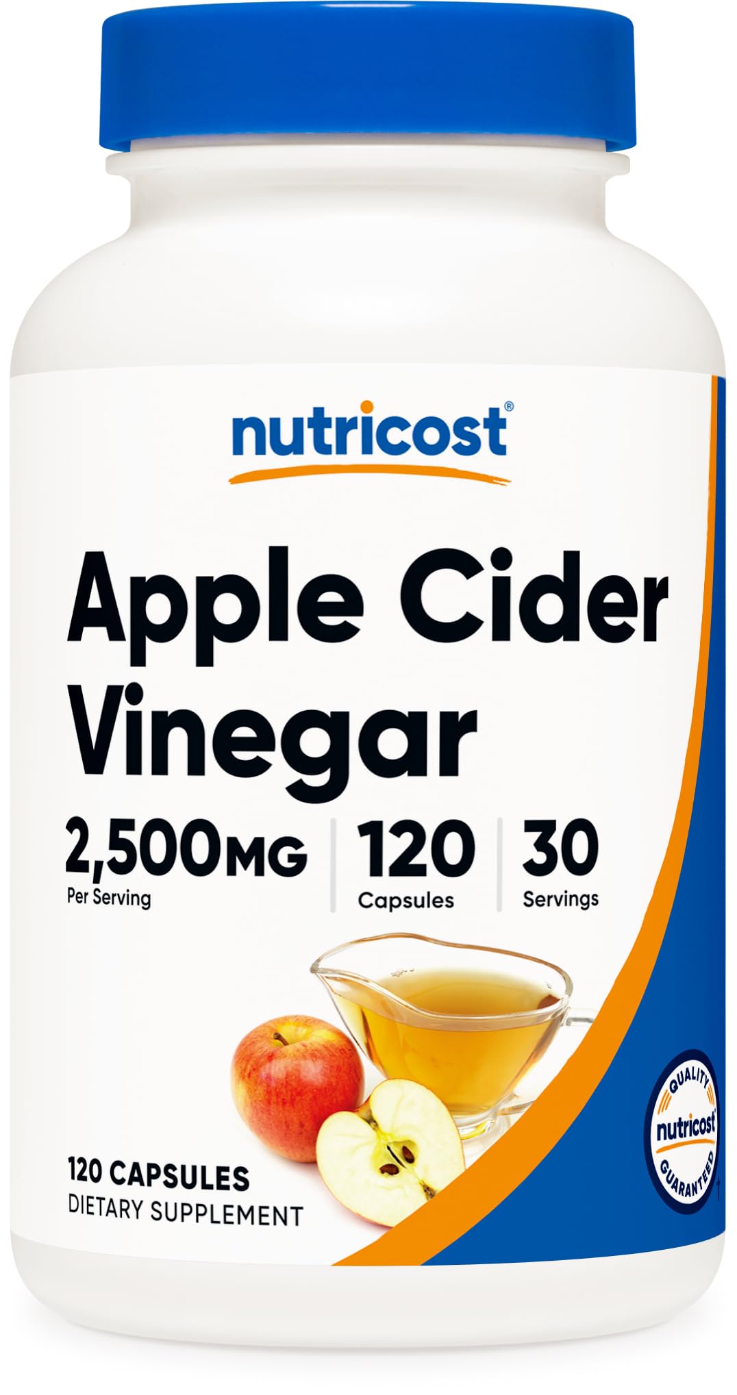 Nutricost Vinagre de Manzana 2500 mg en botella, práctico para uso diario.