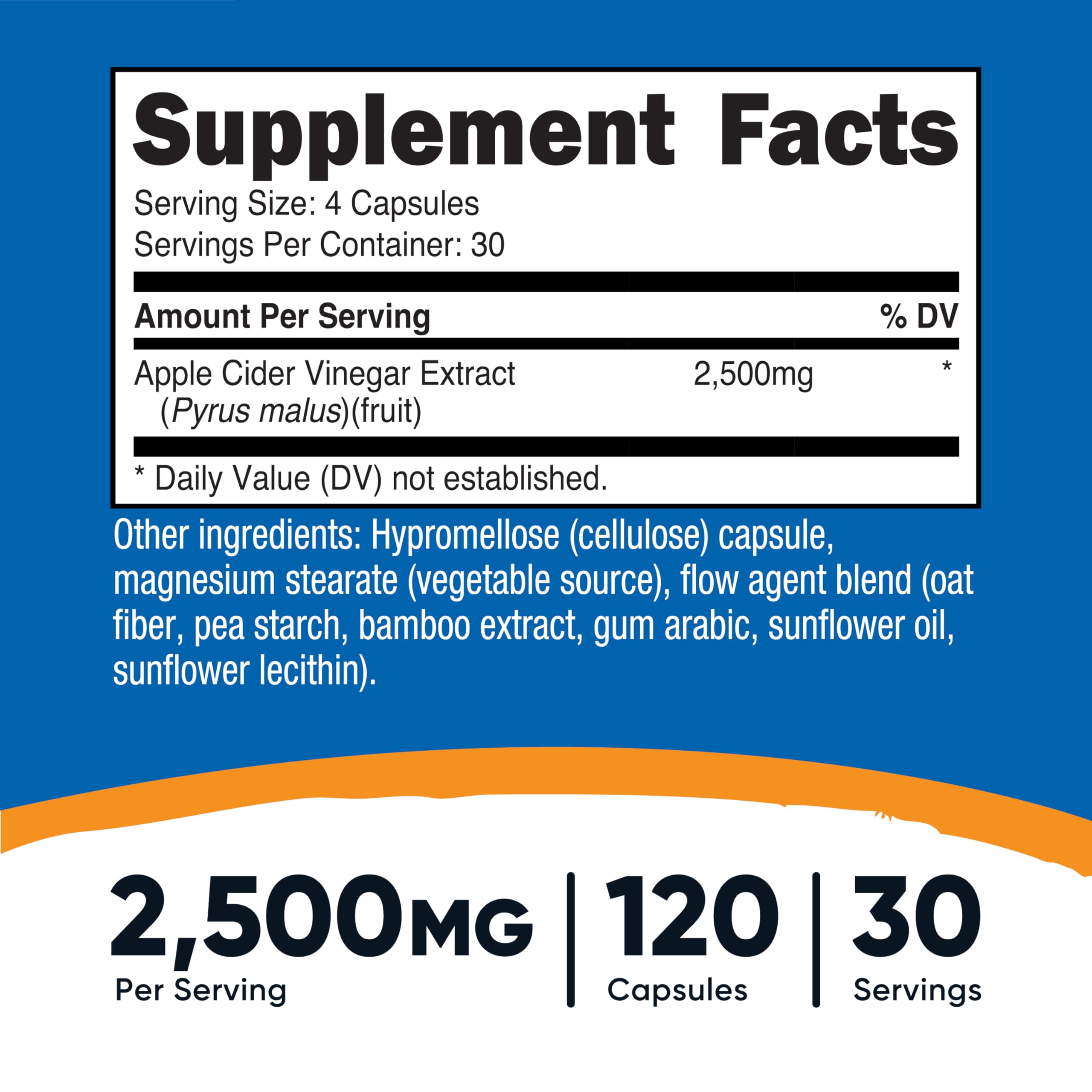 Nutricost Vinagre de Manzana 2500 mg, cápsulas fáciles de tragar.