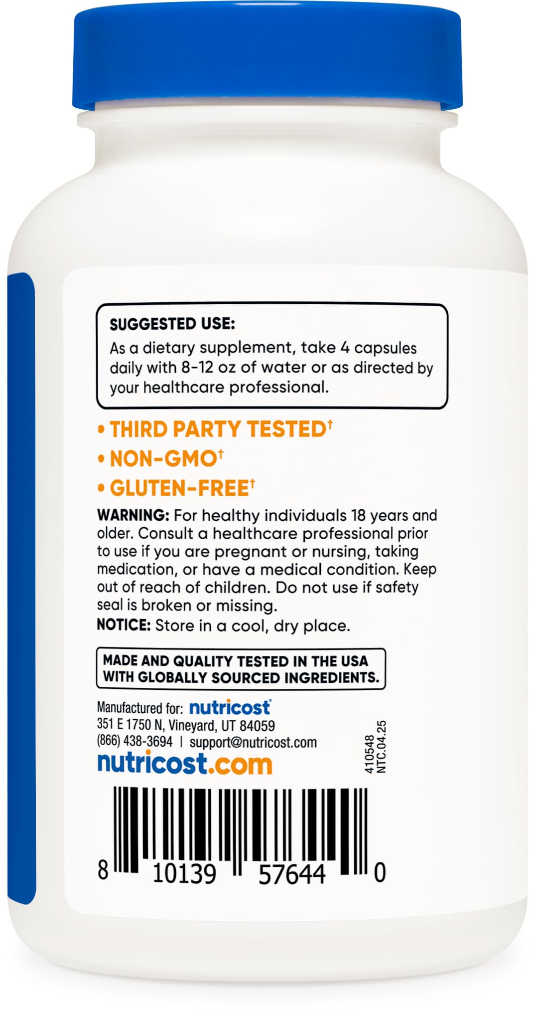 Nutricost Vinagre de Manzana, ingredientes veganos, libre de gluten y OGM.