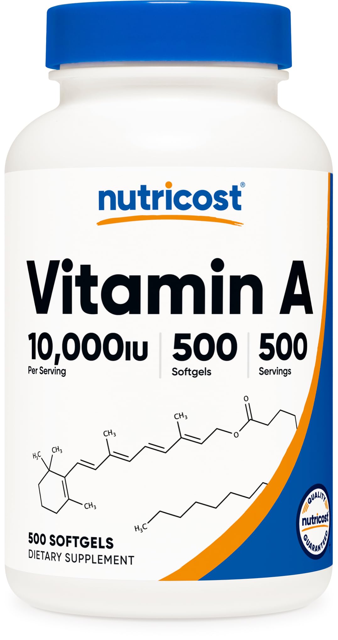 Nutricost Vitamina A 10000 UI en botella para consumo diario.