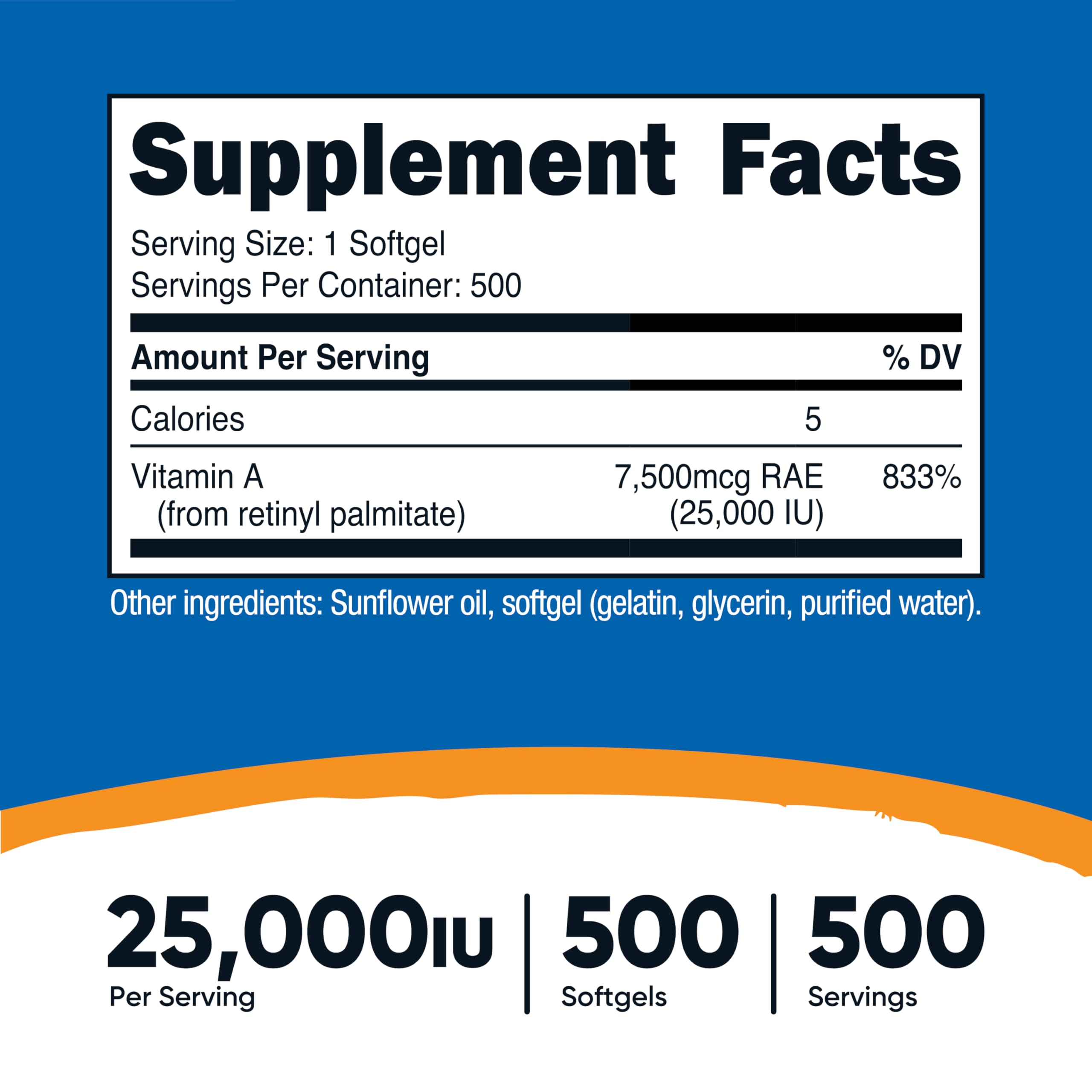 Nutricost Vitamina A 25,000 UI: bote compacto para almacenamiento y dosis diaria.