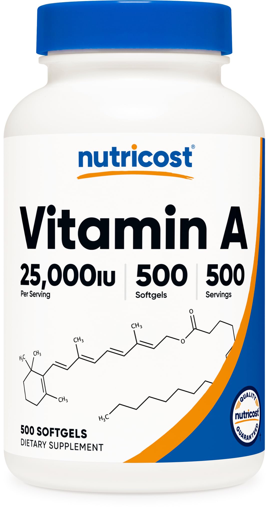 Nutricost Vitamina A 25,000 UI: cápsulas suaves para uso diario y apoyo general.